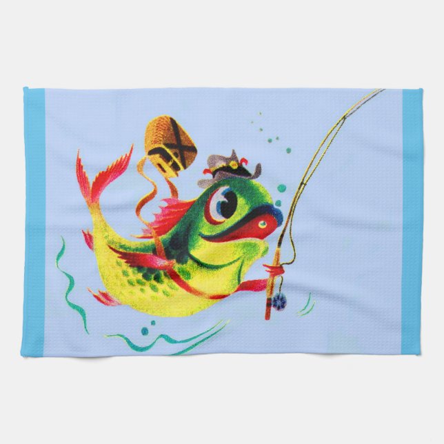 1940s fishing fish towel (Horizontal)