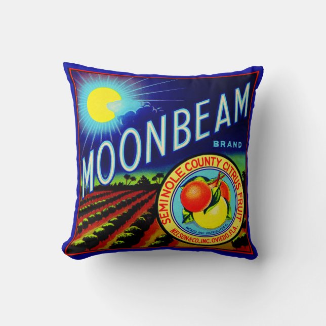 1940s fruit crate label Moonbeam brand citrus Throw Pillow (Front)