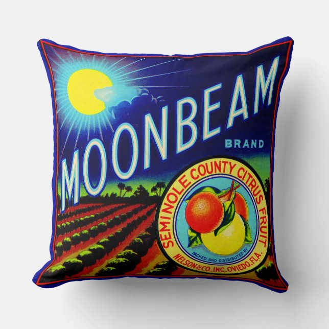 1940s fruit crate label Moonbeam brand citrus Throw Pillow (Front)