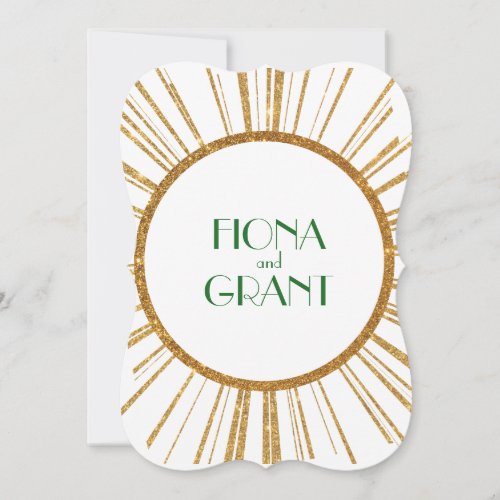 1940s Gatsby Era Vintage Gold Green Invitation