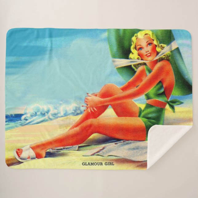 1940s glamour girl sherpa blanket (Front (Horizontal))