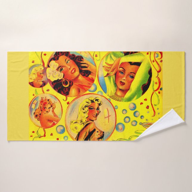 1940s glamour girls print bath towel (Bath Towel)