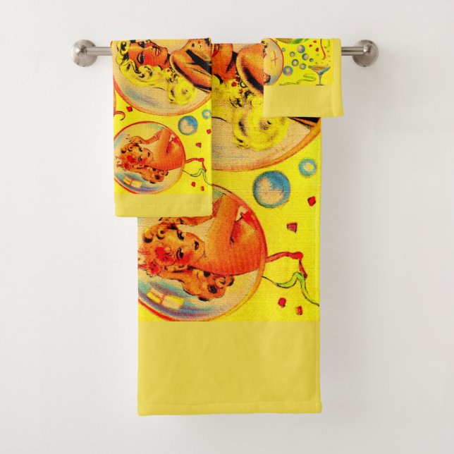 1940s glamour girls print bath towel set (Insitu)