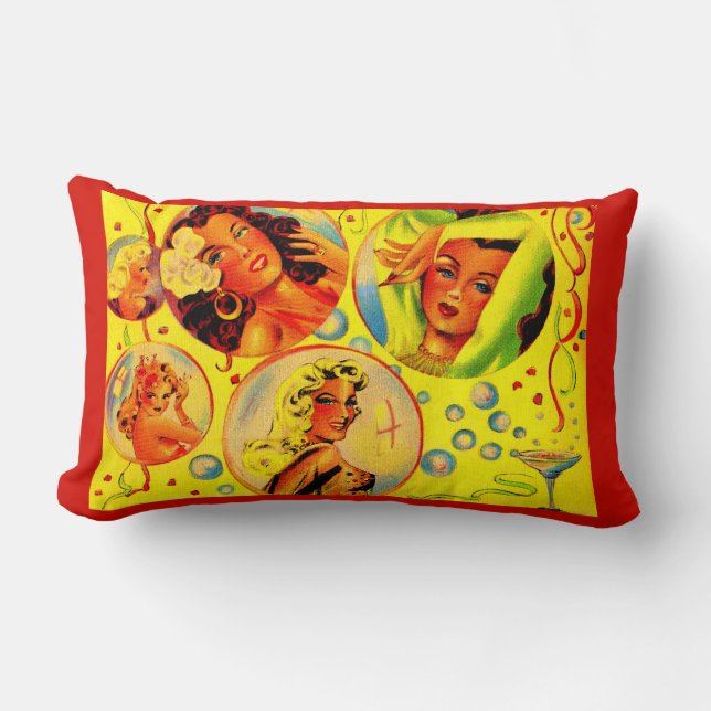 1940s glamour girls print lumbar pillow (Front)