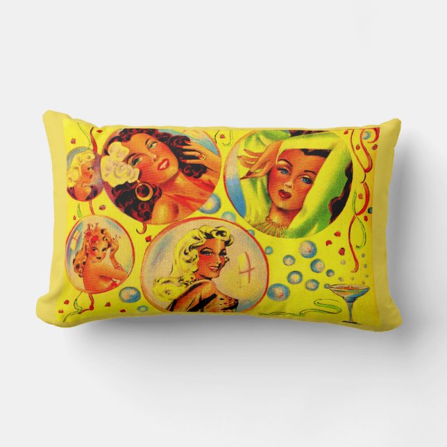1940s glamour girls print lumbar pillow (Front)