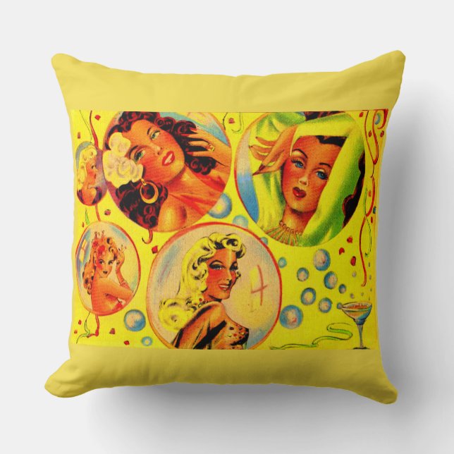 1940s glamour girls print throw pillow (Front)