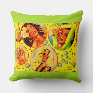 1940s glamour girls print throw pillow