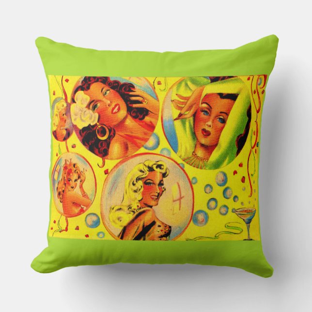 1940s glamour girls print throw pillow (Front)