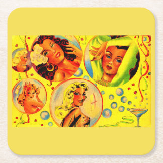 1940s glamour girls square paper coaster