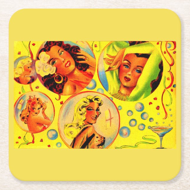 1940s glamour girls square paper coaster (Front)