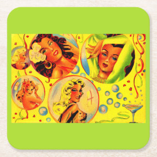 1940s glamour girls square paper coaster