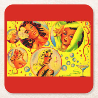 1940s glamour girls square paper coaster