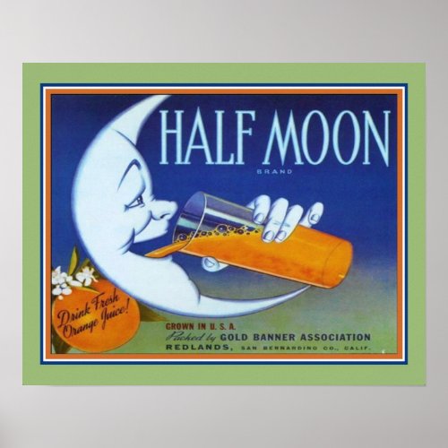 1940s Half Moon Orange Crate Label Poster