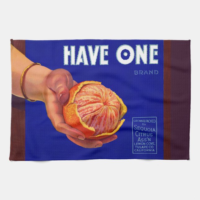 1940s Have One orange crate label print Kitchen Towel (Horizontal)