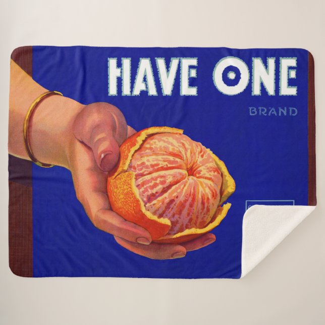 1940s Have One orange crate label print Sherpa Blanket (Front (Horizontal))