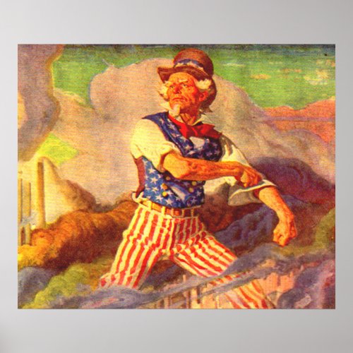 1940s heroic Uncle Sam rolls up his sleeve Poster