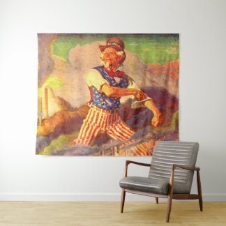 1940s heroic Uncle Sam rolls up his sleeve Tapestry