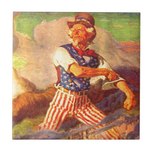 1940s heroic Uncle Sam rolls up his sleeves Ceramic Tile