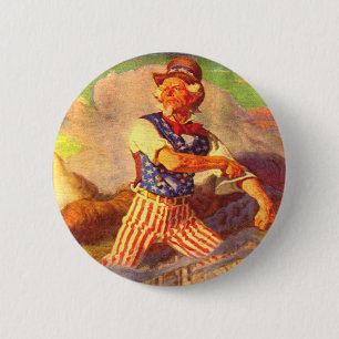 1940s heroic Uncle Sam rolls up his sleeves Pinback Button