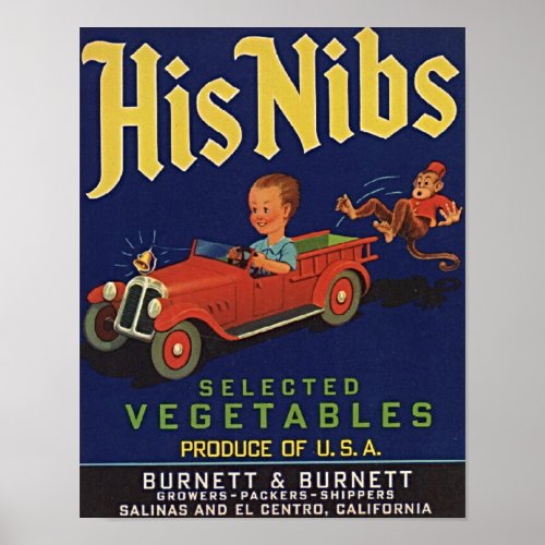 1940s His Nibs  Vegetable  Poster
