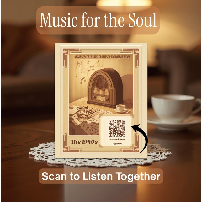 1940s Hits Music Therapy Memory Care Acrylic Sign Plaque (Help seniors connect with the past through a 1940s music therapy sign with a scannable Spotify code.)