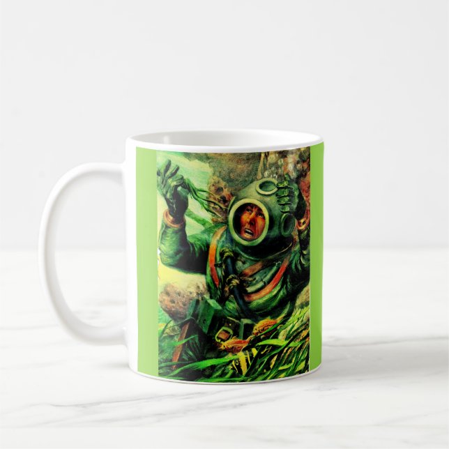 1940s illustration undersea diver in diving helmet coffee mug (Left)