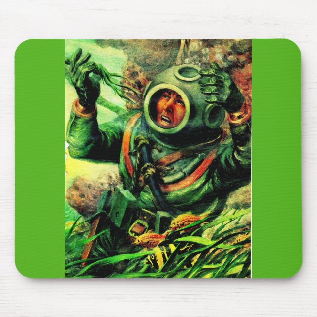 1940s illustration undersea diver in diving helmet mouse pad (Front)