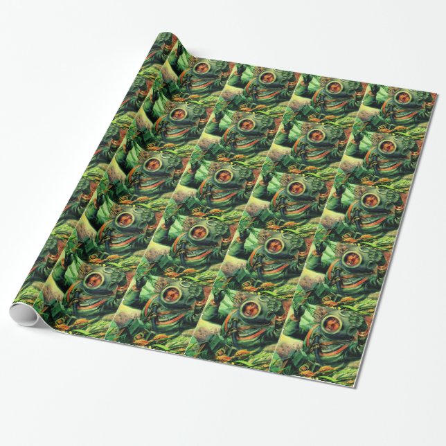 1940s illustration undersea diver in diving helmet wrapping paper (Unrolled)