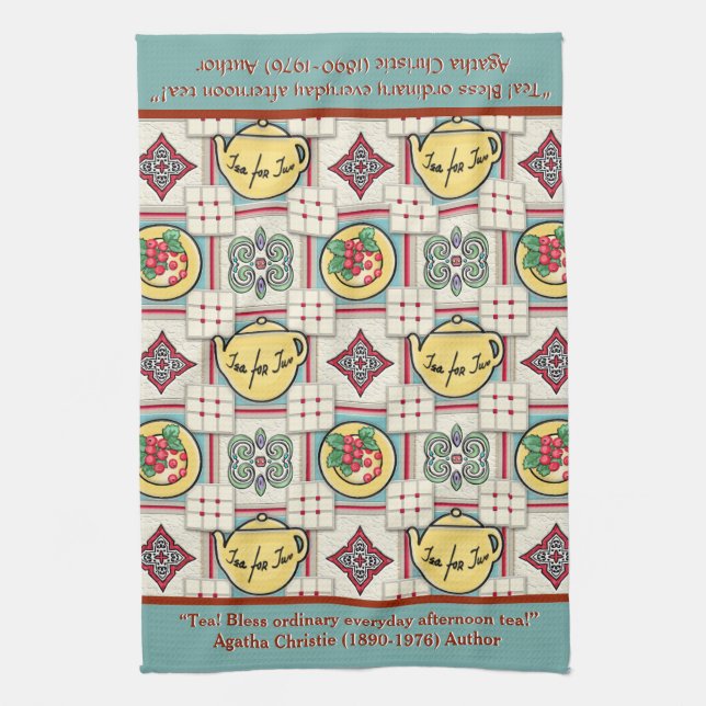 1940s Kitchen Pattern w/Yellow Teapots Personalize Kitchen Towel (Vertical)