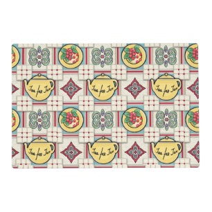 1940s Kitchen Pattern w/Yellow Teapots -Reversible Placemat