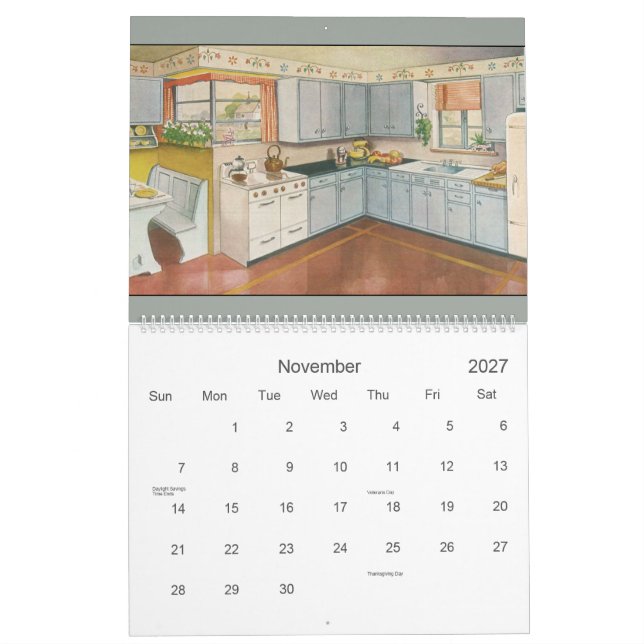 1940s Kitchen Vintage Farmhouse Decor 12 Month Calendar | Zazzle