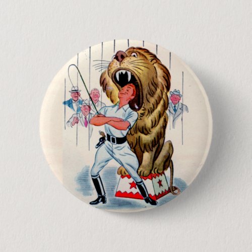 1940s lion tamer and lion pinback button