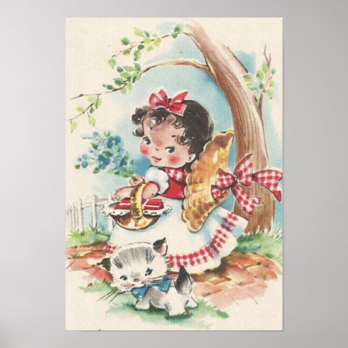 1940s Little girl with Kitten Poster