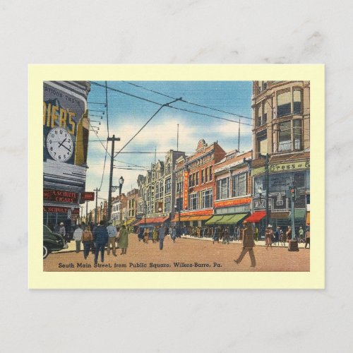 1940s Main St Wilkes Barre Pennsylvania Vintage Postcard