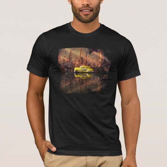 1940s miniature taxi in front of NYC backdrop T-Shirt