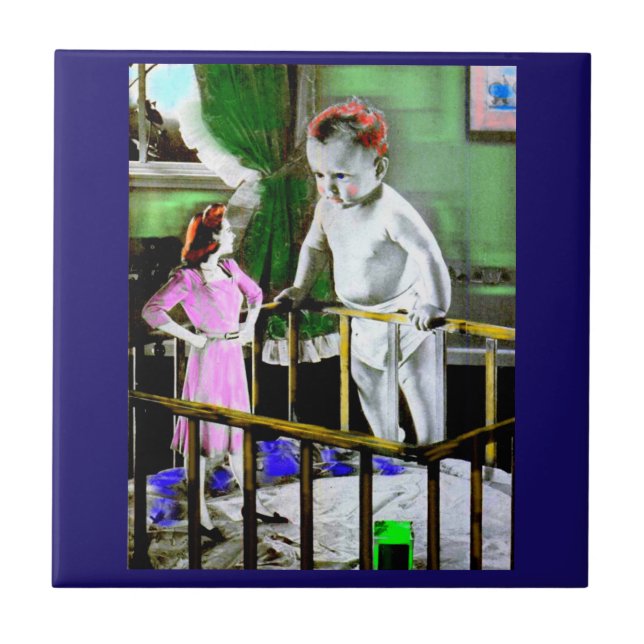 1940s mother and her giant baby ceramic tile (Front)