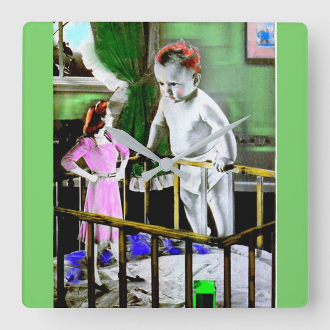 1940s mother and her giant baby square wall clock (Front)