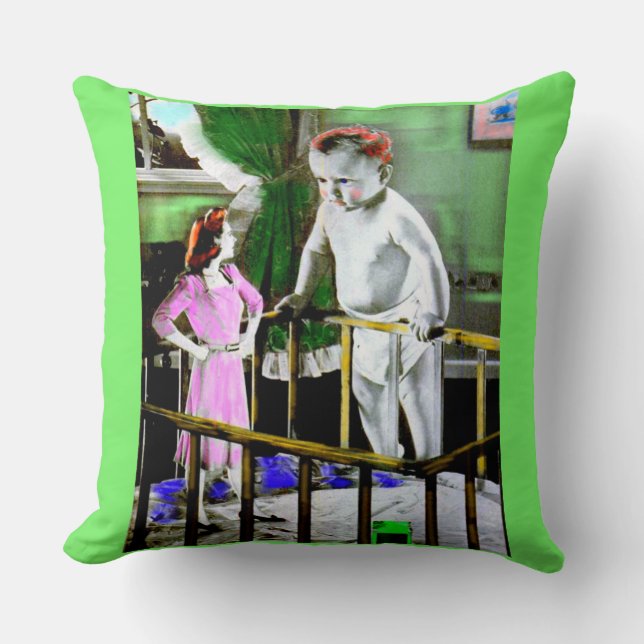 1940s mother and her giant baby throw pillow (Front)