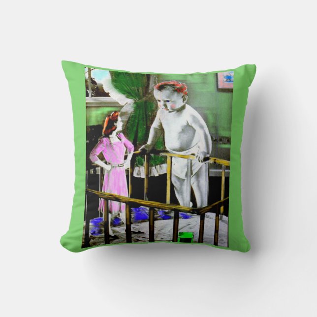 1940s mother and her giant baby throw pillow (Front)