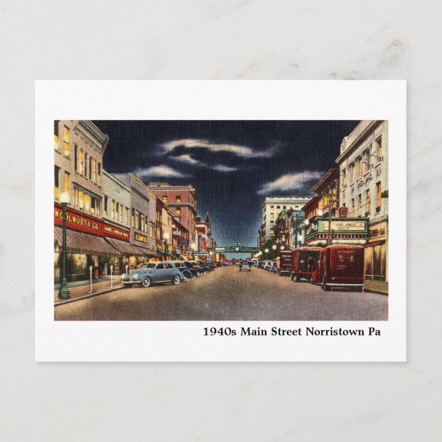 1940s Norristown's Main Street Postcard (Front)