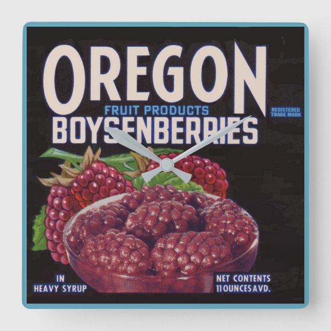 1940s Oregon Boysenberries can label Square Wall Clock (Front)
