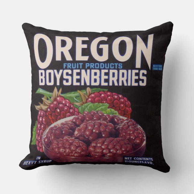 1940s Oregon Boysenberries can label Throw Pillow (Front)