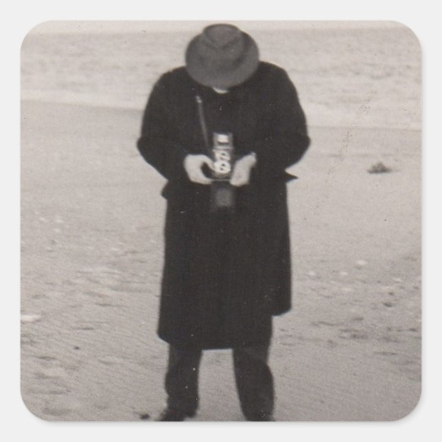 1940s photographer on the beach square sticker (Front)