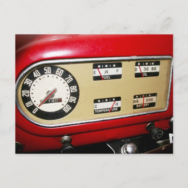 1940s Pickup Truck's Dashboard & Gauges Postcard (Front)