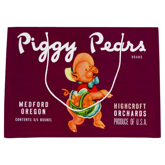 1940s Piggy Pears crate label print Large Gift Bag (Front)