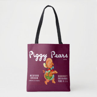  1940s piggy pears crate label print tote bag