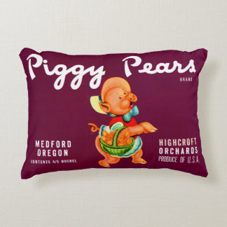 1940s Piggy Pears fruit crate label print Accent Pillow