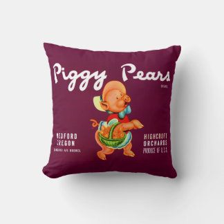 1940s Piggy Pears fruit crate label print Throw Pillow