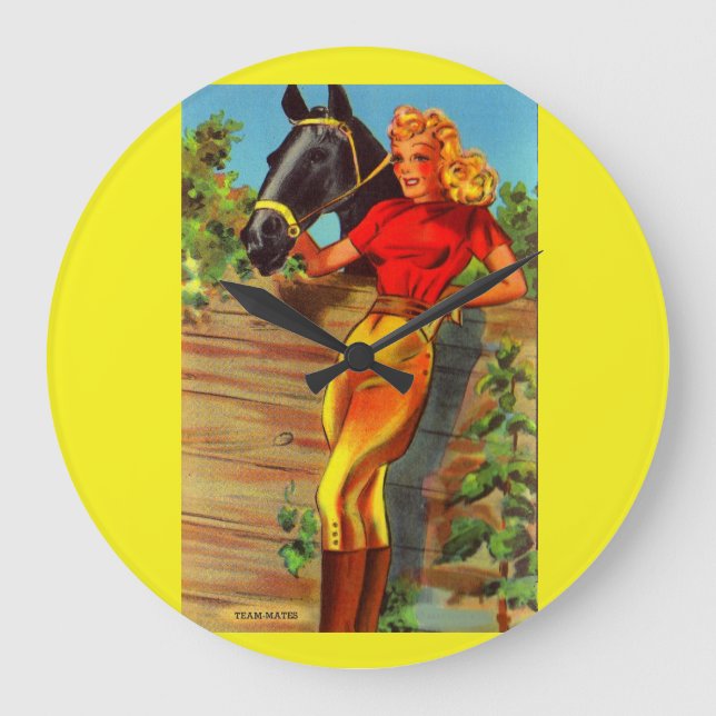 1940s pin-up gal and horse large clock (Front)