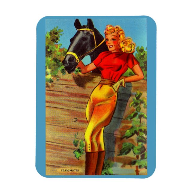 1940s pin-up gal and horse magnet (Vertical)